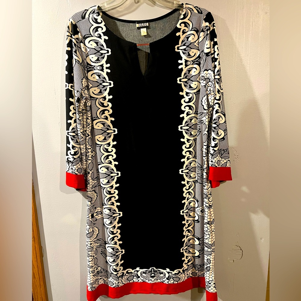 HAANI Black/White‎ Dress With Red Trim size XL